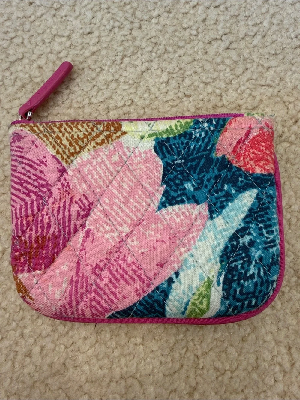 Vera Bradley Quilted Floral Small Zip Wallet- Pink, Teal & Coral